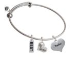 Delight Jewelry Silvertone Twins Heart with Two Pair of Baby Feet – Family Heart Best Expandable Bangle Bracelet