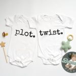 Plot twist funny twin announcement baby boy or girl unisex bodysuit matching twin set (0-3 Month US)