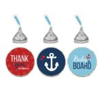 Andaz Press Nautical Baby on Board Boy Girl Twins Gender Neutral Baby Shower Collection, Thank You Chocolate Drop Label Stickers Trio, Fits Hershey’s Kisses, 216-Pack