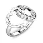 925 Sterling Silver & 14K Gold 0.18 ctw Round Cut Diamonds Twin Hearts Promise Ring for Her (IGI, I-J, SI1-SI2)