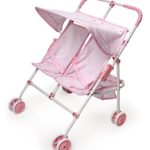 Badger Basket Folding Double Doll Umbrella Stroller – Pink Gingham (fits American Girl Dolls)