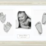 BabyRice Large Baby Casting Kit (great for Twins!), 14.5×8.5″ Shabby Chic Cream Frame, White mount, Silver metallic paint