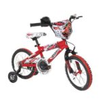 “Dynacraft Hot Wheels Boys BMX Street/Dirt Bike with Hand Brake 14″”, Red/White/Black “