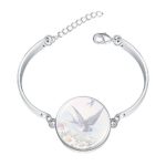 LooPoP Simple Stainless Bangle Bracelet Blue Swallow Flying Vintage Charms Pendant Bracelets Jewelry for Women