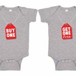 Panoware Funny Twins Baby Gift Bodysuit | Buy One Get One, Heather Grey, 0-3 Months