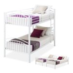 mecor Bunk Beds – Twin Over Twin Convertible Metal Bunk Bed Frame with Movable Ladder/Metal Slats/White