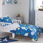 Bloomsbury Mill – 4 Piece Toddler Comforter Set – Outer Space, Rocket & Planet – Blue – Kids Bedding Set