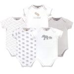 Touched by Nature Unisex Baby Organic Cotton Bodysuits, Marching Elephant, 0-3 Months