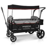 WonderFold Baby XL 2 Passenger Push Pull Twin Double Stroller Wagon with Adjustable Handle Bar, Removable Canopy, Safety Seats with 5-Point Harness, Safety Reflective Strip (Black)