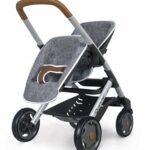 Smoby 253204 Twin Sports Grey 42 cm Pram for Two Dolls in Quinny Design, for Children from 3 Years, Gray
