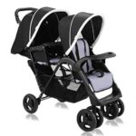 Costzon Double Stroller, Twin Tandem Baby Stroller with Adjustable Backrest, Footrest, 5 Points Safety Belts, Foldable Design for Easy Transportation (Pure Black)