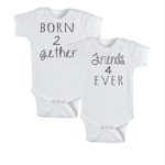 World-Accents Twins Infant One Piece Bodysuits – Born Together, Friends Forever,White,0-6 Month
