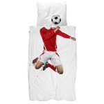 Twin Duvet Cover and Pillowcase Set for Kids – SNURK 100% Cotton Soft Cover for Your Little One – Soccer Champ and Ball Duvet Cover and Pillowcase – Red