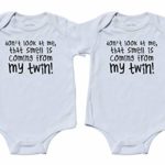 Girl Boy Onesies for Twins, Includes 2 Bodysuits, 6-12 Month Smell is Coming from.