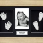 BabyRice Large Baby Casting Kit (great for Twins!), 14.5×8.5″ Oak Effect Frame, Black mount, Silver metallic paint