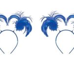 2 Pack of Feathers and Ponytails Headband Costume Party Headwear Accessory, Blue, Plastic, 5″ x 8″