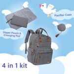 iniuniu Diaper Bag Backpack, 4 in 1 kit Large Unisex Baby Bags for Boys Girls, Waterproof Travel Back Pack with Pouch, Washable Changing Pad, Pacifier Case and Stroller Straps, Dark Gray