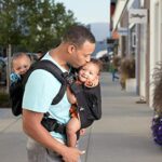 TwinGo Original Baby Carrier (Black, Blue & Orange) – Fully Adjustable Tandem Carrier and Separates into 2 Single Carriers for Men, Woman, Twins and Babies 10-45 lbs