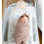 Konssy Baby Girl Newborn Receiving Blanket with Matching Headband and Beanie Set Baby Swaddle Nursery Swaddle Wrap(Pastel Brown)