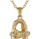 Little Miss Twin Stars Girls’ 14K Gold Plated Baby Shoe Pendant Necklace, 14″