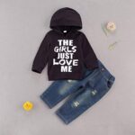 fhutpw Toddler Baby Boy Outfits Hoodie Sweatshirts & Jeans Clothes Set Fall Winter 6 9 12 18 24 Months (A-Black, 6-12 Months)