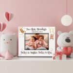 BELLA BUSTA-Twice The Blessings From Above,Twice The Smiles, Twice The Love-TWINS Babies Theme Frame-Nursery Decor-Engraved Leather Picture Frame (5×7 Horizontal)