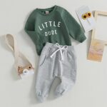 Lucikamy Toddler Baby Boy Fall Clothes Long Sleeve Letter Print Crewneck Sweatshirt + Jogger Pant Infant Boys Winter Outfits (A-Dark Green, 6-12 Months)