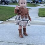 Toddler Baby Girl Fall Winter Outfit Set Plaid Romper Dress Ruffles Long Sleeve Clothes Jumpsuit with Bow Headband (Brown, 12-18 Months)