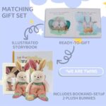 Tkusteigs Twins Baby Items Set for Girl and boy Twin Baby Gifts Set?Plush Rabbit 2-Piece Set and Twin Baby Storybook