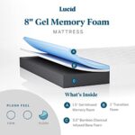 Lucid 8 Inch Twin Mattress – Plush Gel Memory Foam Mattress – Bamboo Charcoal Foam –Gel Infused- Hypoallergenic Foam Mattress,White
