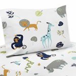 Sweet Jojo Designs Turquoise and Navy Blue Safari Animal Twin Sheet Set for Mod Jungle Collection 3 Piece Set