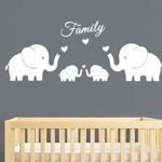 MAFENT 4 Cute Elephants Family Wall Decals Parents and Twins Elephant Wall Decal for Baby Nursery Love Heart Family Words Vinyl Wall Art Elephant Home Decor(Large size) (White)