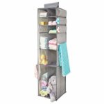 mDesign Long Soft Fabric Over Closet Rod Hanging Storage Organizer with 6 Divided Shelves, Side Pockets for Child/Kids Room or Nursery – Textured Print – Gray