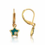 Little Miss Twin Stars Kids Earrings – 14k Gold Plated Enamel Star Dangle Leverback Earrings