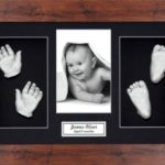 BabyRice Large Baby Casting Kit (great for Twins!), 14.5×8.5″ Mahogany Dark Wood effect Frame, Black mount, Silver metallic paint