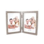 Classic Wooden Hinged Foldable Double Openings Desktop Picture Frame,Holds 4×6 Pictures,with Glass Front (Grey)