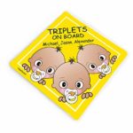 Personalizable 3 Boys Triplets on Board Car Stickers, Yellow Car Vinyl Sticker