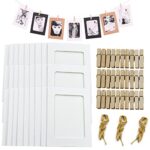 Bilkeru 30 PCS Paper Picture Frames Holds 4 x 6 Inch Photos Cardboard Picture Frame with Wood Clips and Jute Twine for Home, Office,School Wall Decor Hanging Display (White)