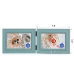 Tamolus 4×6 Double Horizontal Hinged Picture Frame Folding Photo Frame in Teal Blue Pine Wood with Real Glass for Tabletop X3-LAN-2H46