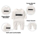 YSCULBUTOL Baby Twins Bodysuits Funny Double Trouble Cute Romper Twin Jumpsuits Hat Set(White 2 0-3M)