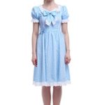 Nuoqi Women’s Girls Sweet Lolita Dress Blue Cotton Bow Puff Skirts Doll Collar Short Sleeve Costumes