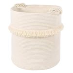 Extra Large Woven Storage Baskets – 17” x 16” Cotton Rope Decorative Hamper for Magazine, Toys, Blankets, and Laundry, Cute Tassel Nursery Decor – Home Storage Container