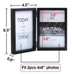 4×6 Double Picture Frame Wooden Hinged Photo Frame Definition Glass Stand Vertically on Desktop or Tabletop Black