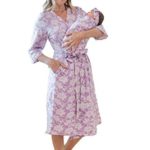 Matching Maternity/Delivery Robe with Baby Swaddle Set, Mom and Baby (Helen, S/M pre Pregnancy 2-10)