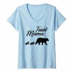 Womens Twin Mama Bear Mother’s Day Gift for Mom of Twins V-Neck T-Shirt