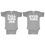 Full TIME Job – Overtime – Twins Funny – Two Infant Bodysuit Combo, 6m, Sport