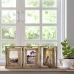 Emfogo 4×6 Picture Frame Rustic Wood Hinged Folding Triple Picture Frames Collage, Double-Sided Display Rotatable High Definition Glass Photo Frame for Home TableTop(Carbonized Black)
