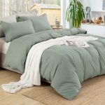 EMME Cotton Twin Duvet Cover Sage Green 2-Piece Soft Cotton Twin XL Comforter Cover Bedding Collection Solid Color Button Closure & Corner Ties (Sage Green, Twin/Twin XL)