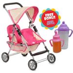 Exquisite Buggy, My First Doll Twin Stroller Soft Pink & Off-White Design With 2 FREE Magic Bottles Included