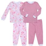 Twin Outfits for Boy and Girl 4 Pc Cotton Pajamas Pjs Gifts Set Rose & Blue 12-18 Months